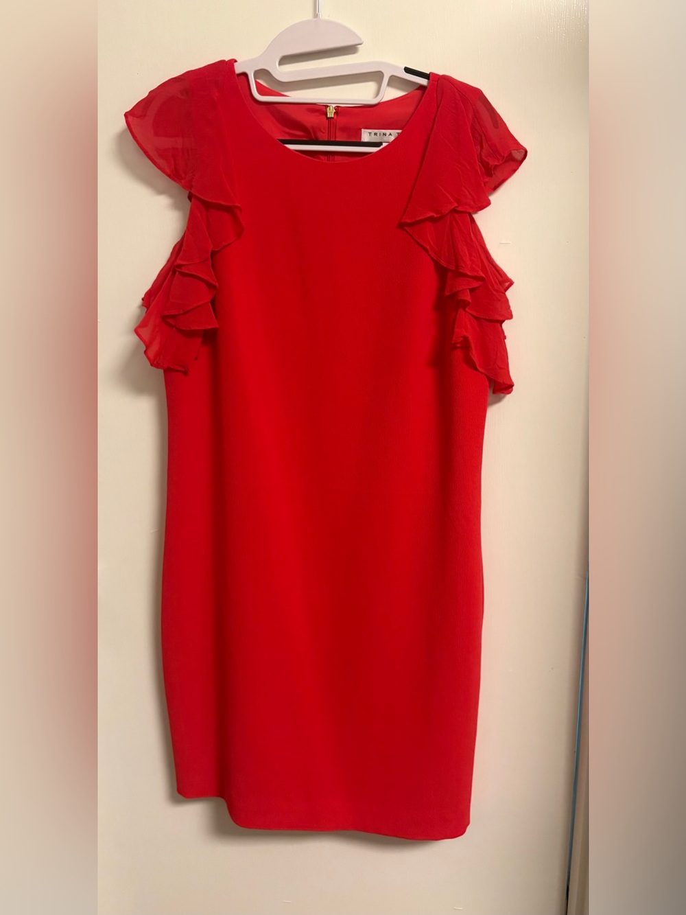 Trina Turk Amanda Chiffon Ruffle Sheath Dress Coral